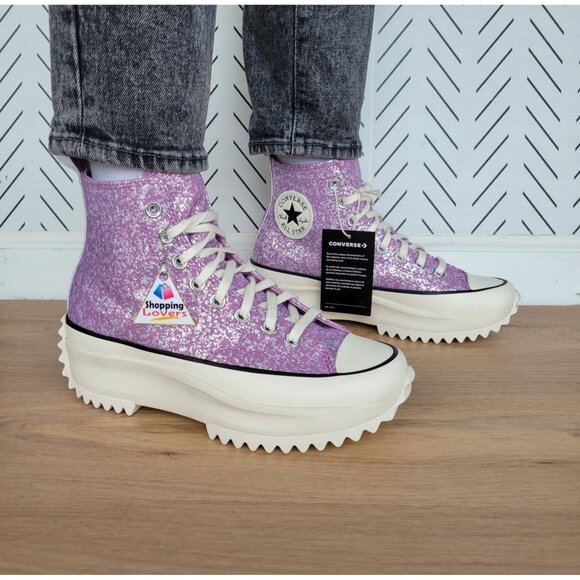 ⭐Converse Run Star Hike Platform 11 Womens Shoes Purple Glitter Sneakers A10096C - Picture 3 of 12